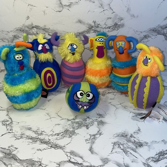Melissa & Doug Monster Plush 6 Pin Bowling Fabric Game Complete 1 Fuzzy Ball Set - Picture 1 of 12